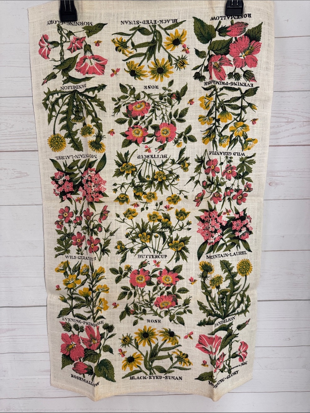 MCM Kay Dee Lous Long Kitchen Tea Towel Pink & Yellow Botanical Design